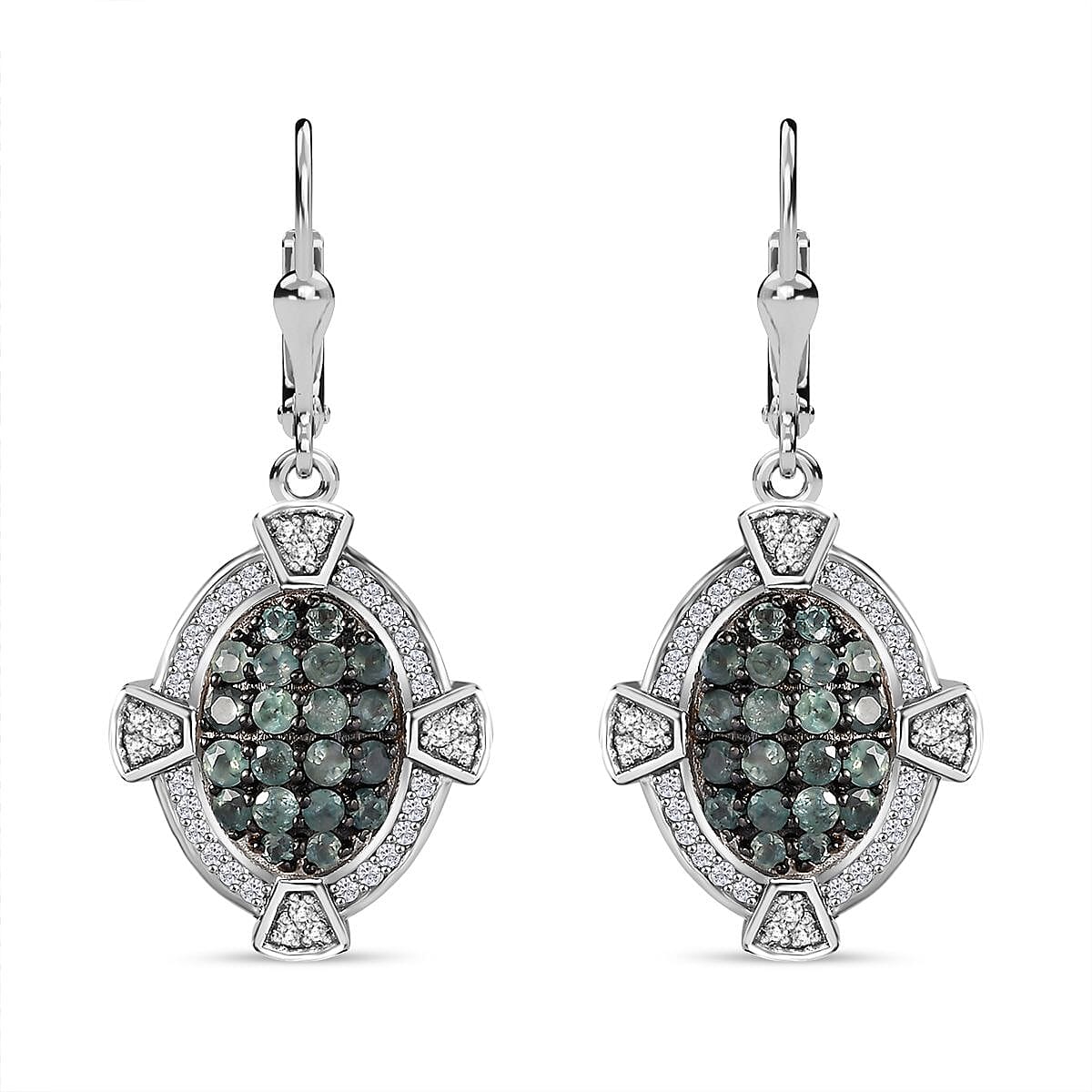 TLV Narsipatnam Alexandrite, White Zircon Lever Back Earrings in Rhodium Over Sterling Silver 2.30 ctw