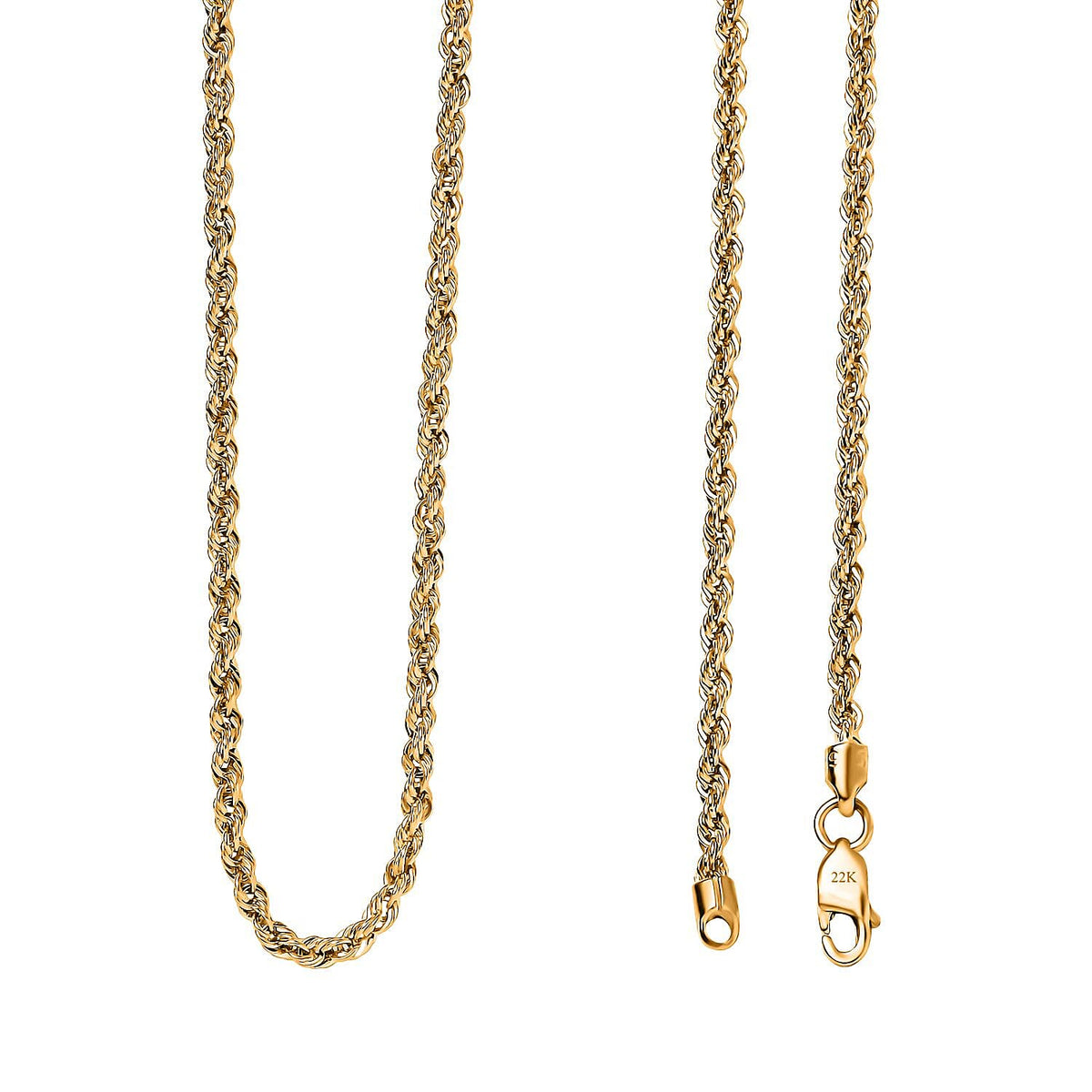 2.20mm Rope Chain Necklace in 22K Yellow Gold 4.45 Grams 20 Inches