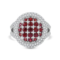 Sanguine Sapphire, White Zircon Cluster Ring in Rhodium Over Sterling Silver (Size 10.0) 3.35 ctw