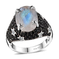 Moon Glow Moonstone and Multi Gemstone Celestial Ring in Rhodium Over Sterling Silver 7.50 ctw - Sticky add to cart bar