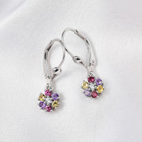 Multi Gemstone Floral Earrings in Rhodium Over Sterling Silver 0.50 ctw