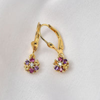 Multi Gemstone Floral Earrings in Rhodium Over Sterling Silver 0.50 ctw