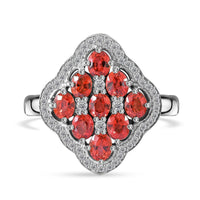 Sanguine Sapphire, White Zircon Floral Ring in Rhodium Over Sterling Silver (Size 10.0) 2.60 ctw