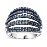 Blue Diamond (IR) Ring in Platinum Over Sterling Silver (Size 6.0) 1.50 ctw