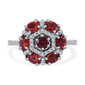 Sanguine Sapphire, White Zircon Floral Ring in Rhodium Over Sterling Silver (Size 10.0) 2.00 ctw - Sticky add to cart bar