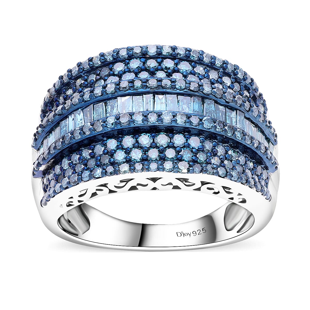 Blue Diamond (IR) Ring in Platinum Over Sterling Silver (Size 6.0) 2.00 ctw