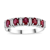 Sanguine Sapphire, White Zircon Band Ring in Rhodium Over Sterling Silver (Size 10.0) 1.50 ctw
