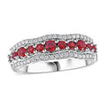 Premium Red Sapphire, White Zircon Ring in Rhodium Over Sterling Silver (Size 10.0) 1.00 ctw - Sticky add to cart bar