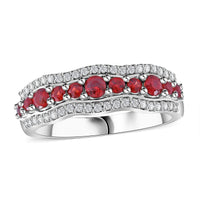 Premium Red Sapphire, White Zircon Ring in Rhodium Over Sterling Silver (Size 10.0) 1.00 ctw
