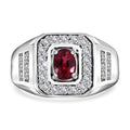 Sanguine Sapphire, Moissanite Men's Ring in Rhodium Over Sterling Silver (Size 10.0) 1.35 ctw - Sticky add to cart bar