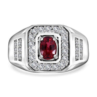Sanguine Sapphire, Moissanite Men's Ring in Rhodium Over Sterling Silver (Size 10.0) 1.35 ctw