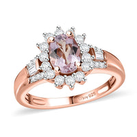 Premium Pink Morganite, Moissanite Sunburst Ring in 18K Vermeil RG Over Sterling Silver (Size 10.0) 1.15 ctw