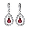 Premium Red Sapphire and White Zircon Dangling Earrings in Rhodium Over Sterling Silver 1.00 ctw - Sticky add to cart bar