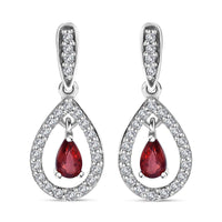 Premium Red Sapphire and White Zircon Dangling Earrings in Rhodium Over Sterling Silver 1.00 ctw