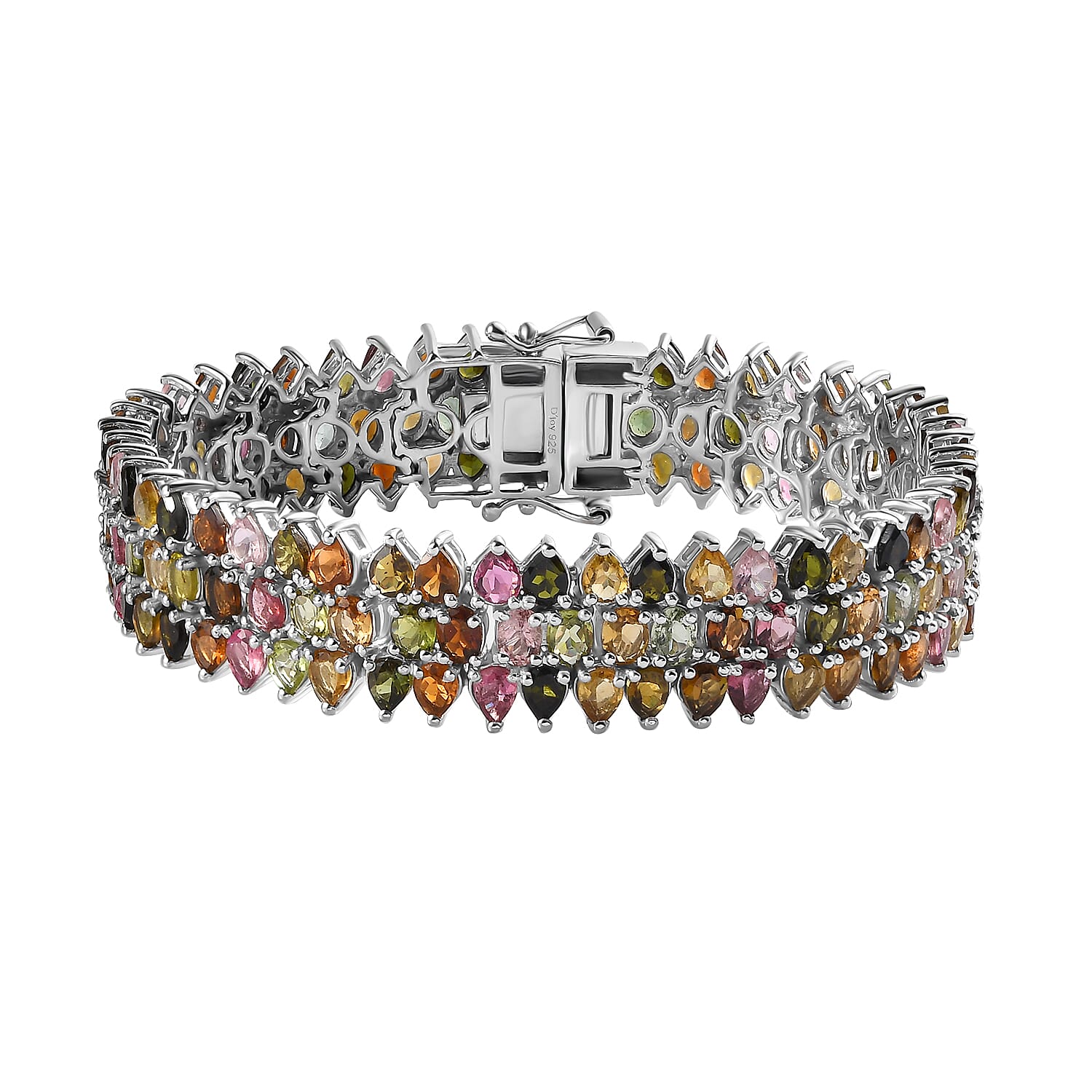 Multi-Tourmaline Bracelet in Platinum Over Sterling Silver (6.50 In) 21.85 ctw
