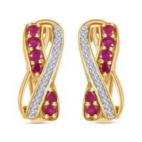 Montepuez Ruby and Moissanite Art Deco Earrings in 18K Vermeil Yellow Gold Over Sterling Silver 1.50 ctw