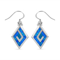 Lab Created Crystal Blue Opal 5.00 ctw Earrings in Rhodium Over Sterling Silver (Size 10.0)