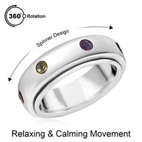 Multi Gemstone Spinner Band Ring in Platinum Over Sterling Silver (Size 10.0) 0.50 ctw