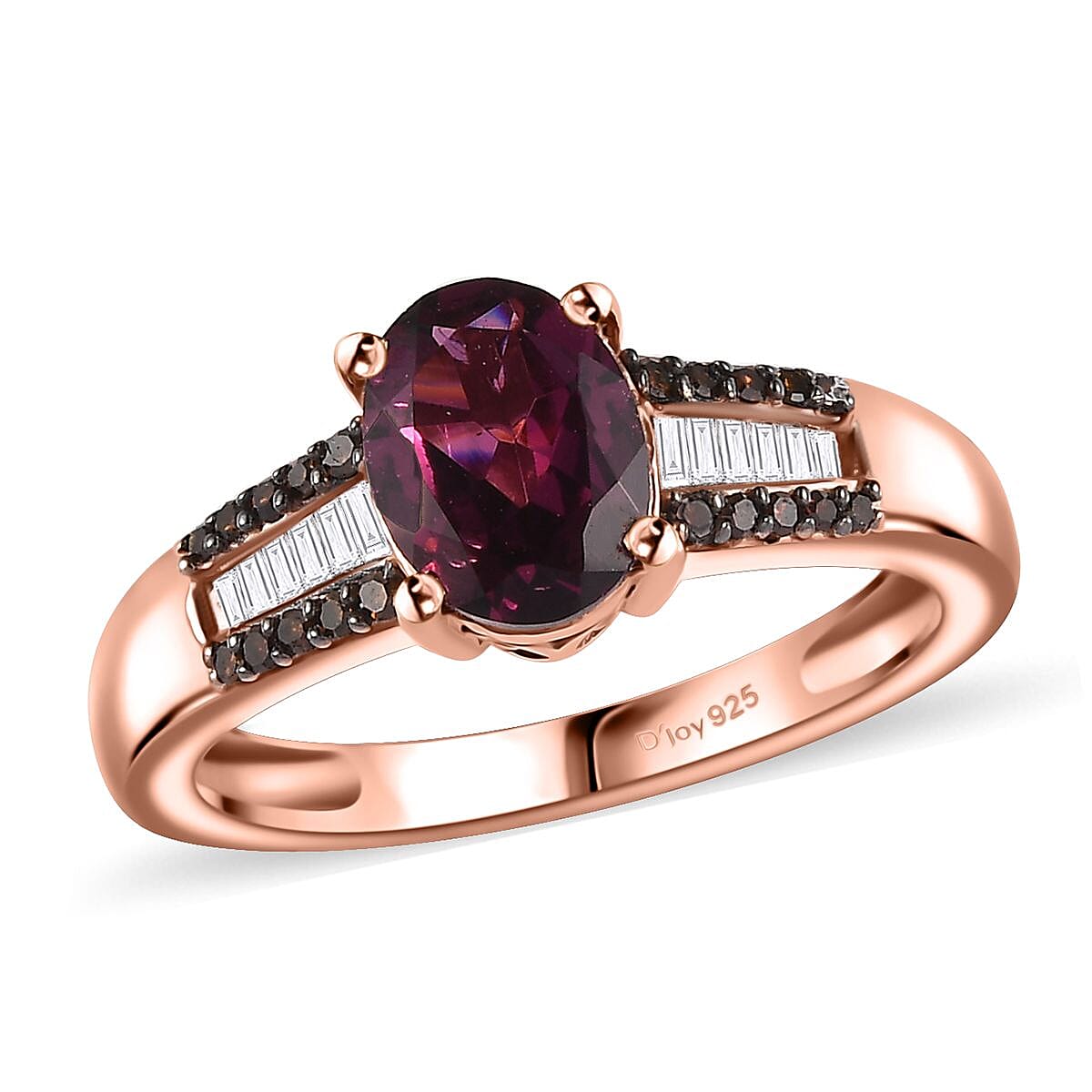 Premium Radiant Ember Garnet, Multi Diamond Ring in 18K Vermeil RG Over Sterling Silver (Size 10.0) 1.60 ctw