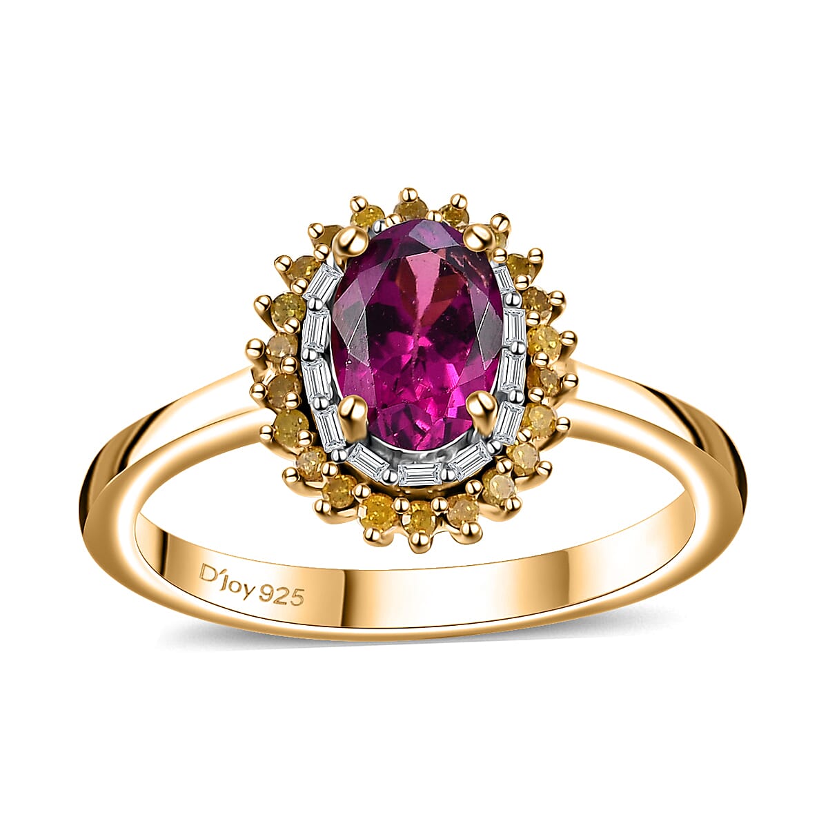 Epic Deal Premium Radiant Ember Garnet, Yellow Diamond (IR), White Diamond (0.17 cts) Ring in 18K Vermeil YG Over Sterling Silver (Size 10.0) 1.15 ctw