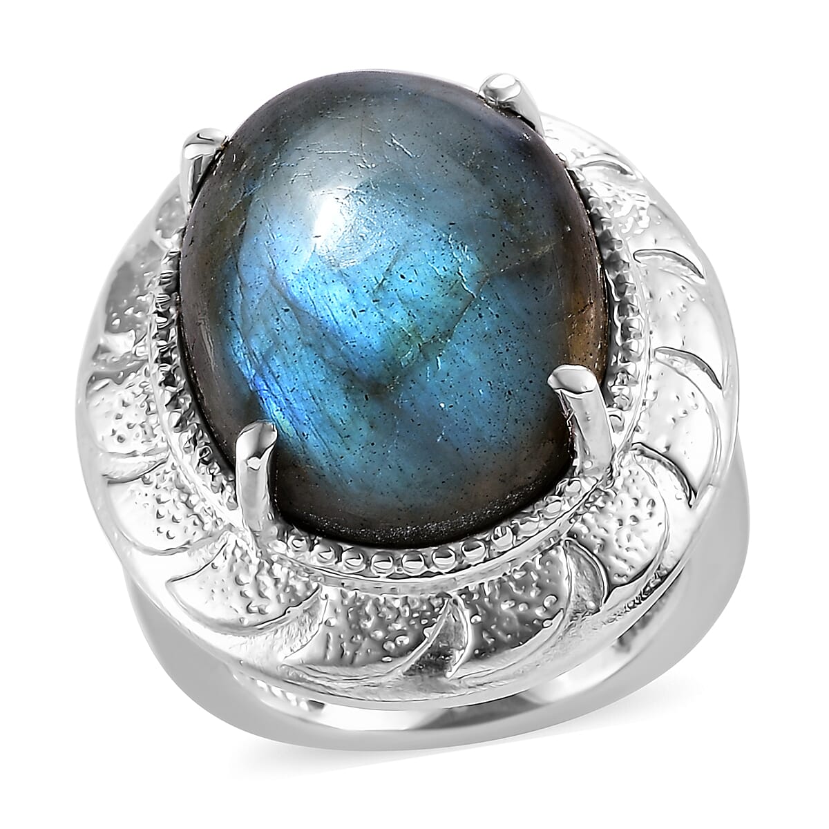 Malagasy Labradorite Solitaire Ring in Stainless Steel (Size 10.0) 16.20 ctw