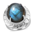 Malagasy Labradorite Solitaire Ring in Stainless Steel (Size 10.0) 16.20 ctw - Sticky add to cart bar