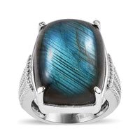 Malagasy Labradorite Solitaire Ring in Stainless Steel (Size 10.0) 22.60 ctw