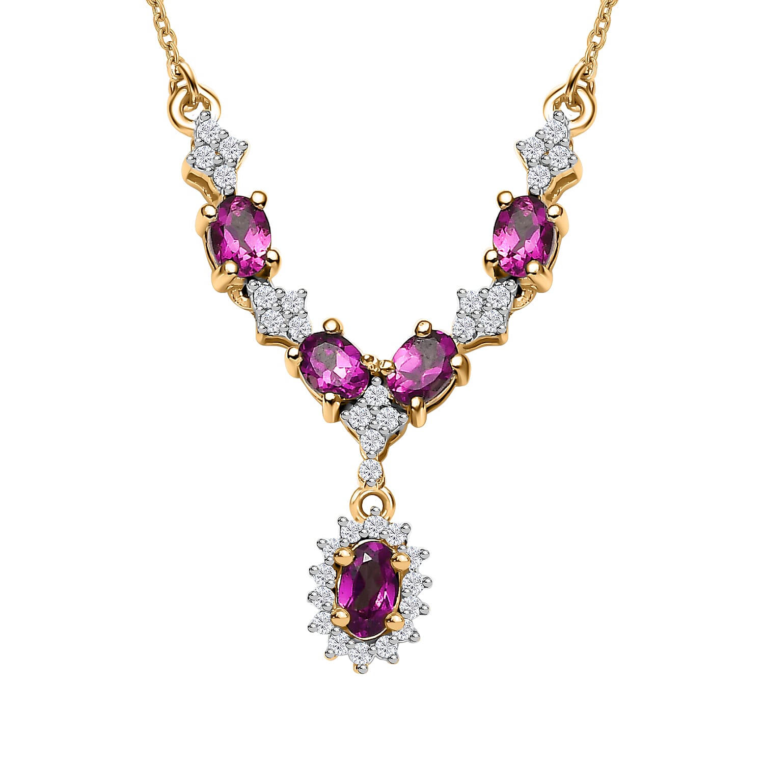Radiant Ember Garnet and White Zircon Garland Necklace 18-20 Inches in 18K Vermeil Yellow Gold Over Sterling Silver 1.60 ctw