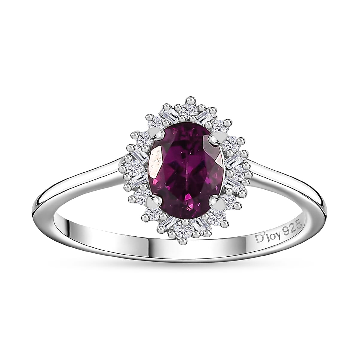 Radiant Ember Garnet, Diamond Ring in Rhodium Over Sterling Silver (Size 10.0) 0.60 ctw