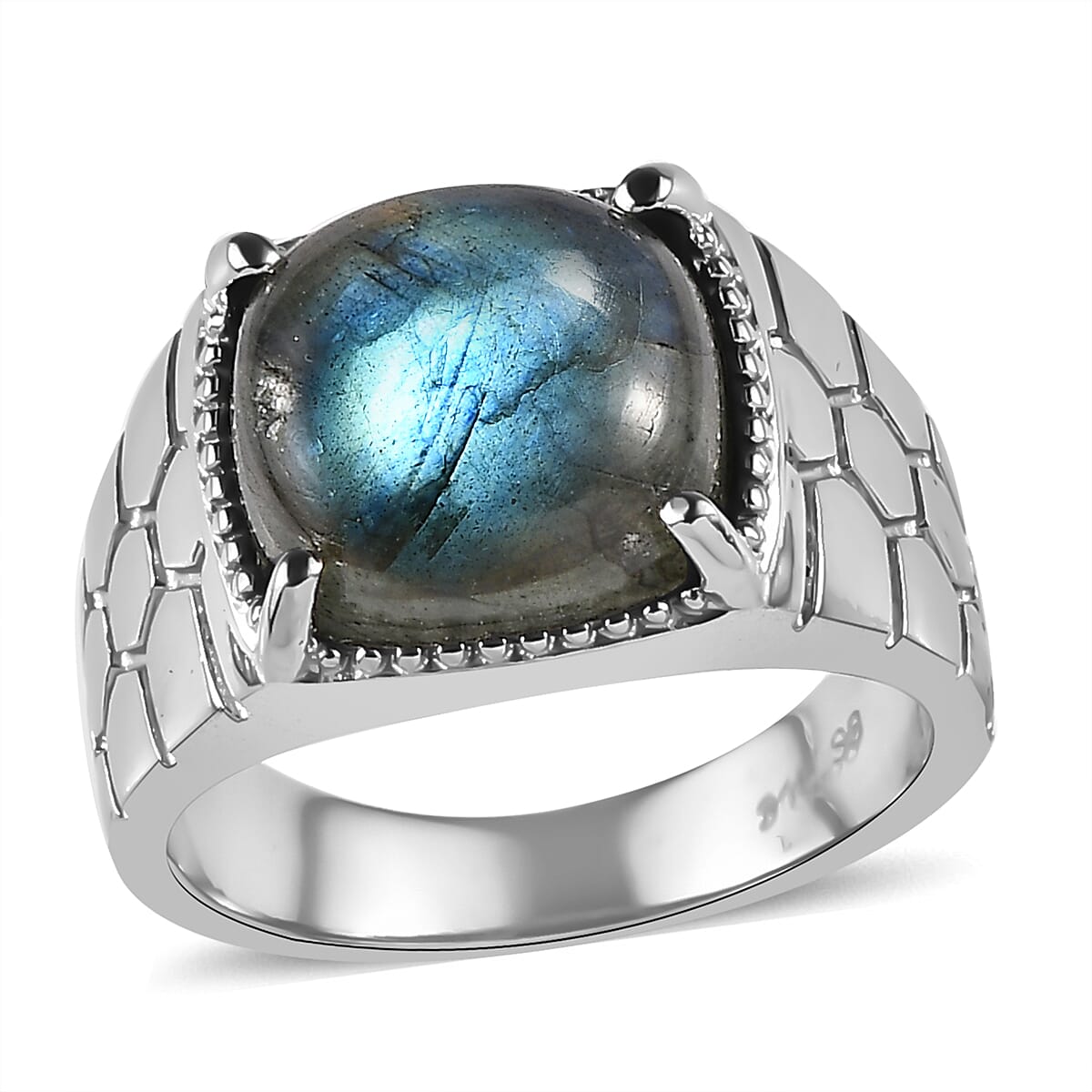 Malagasy Labradorite Men's Ring in Stainless Steel (Size 10.0) 6.85 ctw