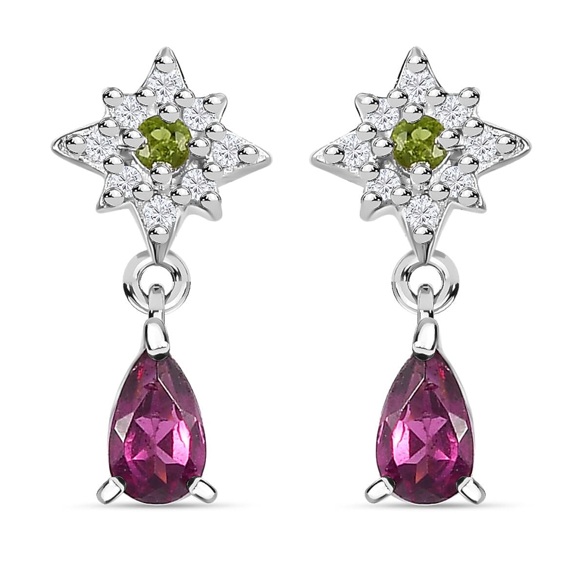 Radiant Ember Garnet and Multi Gemstone Celestial Earrings in Rhodium Over Sterling Silver 0.70 ctw