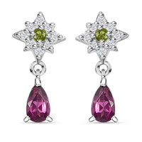 Radiant Ember Garnet and Multi Gemstone Celestial Earrings in Rhodium Over Sterling Silver 0.70 ctw