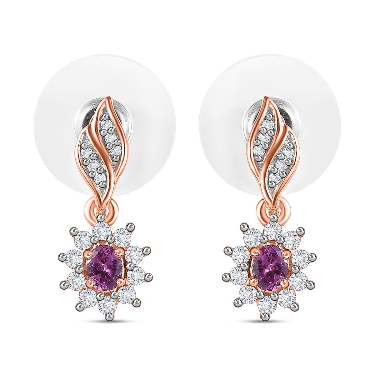 Radiant Ember Garnet and White Zircon Natures Majesty Earrings in 18K Vermeil Rose Gold Over Sterling Silver 0.70 ctw