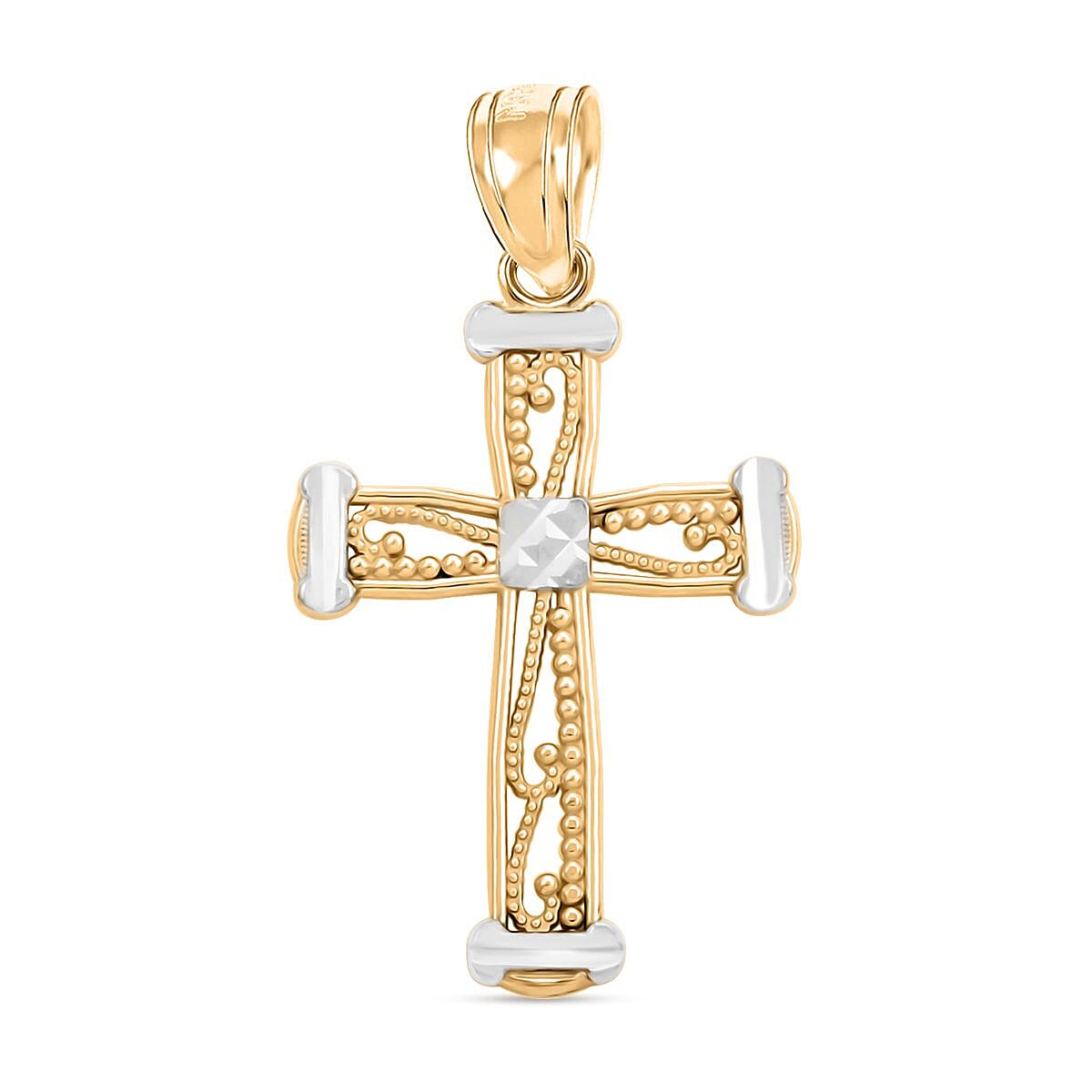 10K Yellow and White Gold Cross Pendant 1.20 Grams