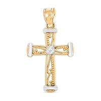10K Yellow and White Gold Cross Pendant 1.20 Grams