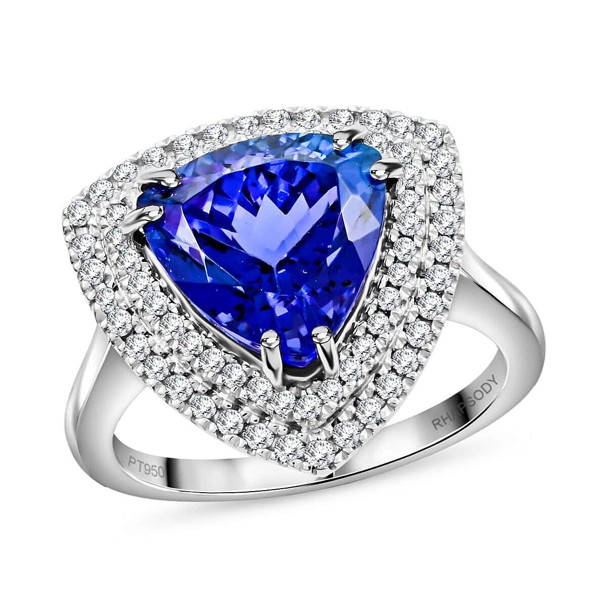 Certified & Appraised Rhapsody 950 Platinum AAAA Tanzanite, Diamond (E-F, VS) (0.37 cts) Ring (Size 10.0) (7.30 g) 4.00 ctw