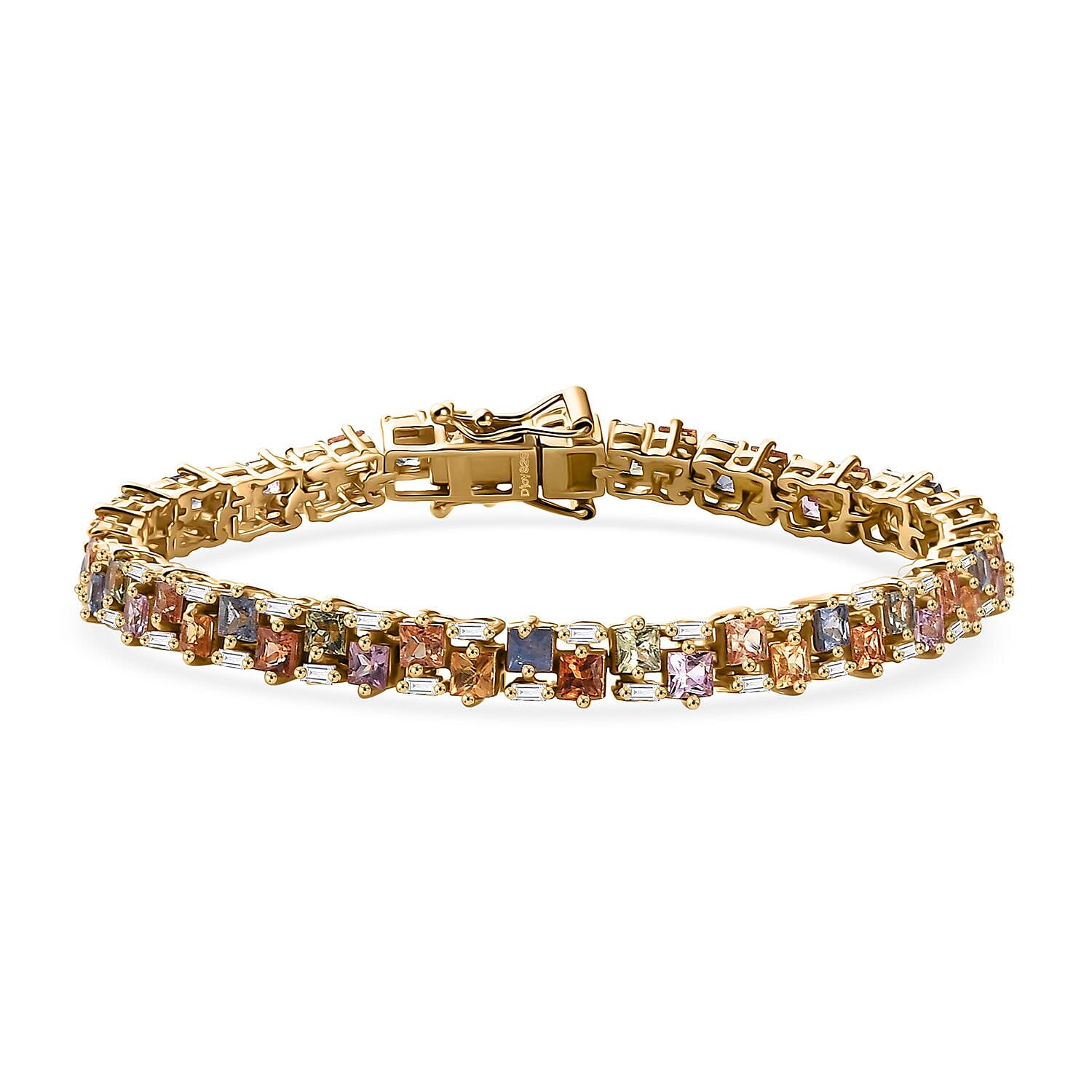 Premium Multi Sapphire, Moissanite Bracelet in 18K Vermeil YG Over Sterling Silver (6.50 In) 8.50 ctw