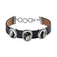 Artisan Crafted White Buffalo 16.00 ctw Bracelet in Sterling Silver and Black Leather Cord (7.25 In)