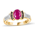 Premium Montepuez Ruby, Natural Champagne and White Diamond Ring in 18K Vermeil Yellow Gold Over Sterling Silver 1.80 ctw - Sticky add to cart bar