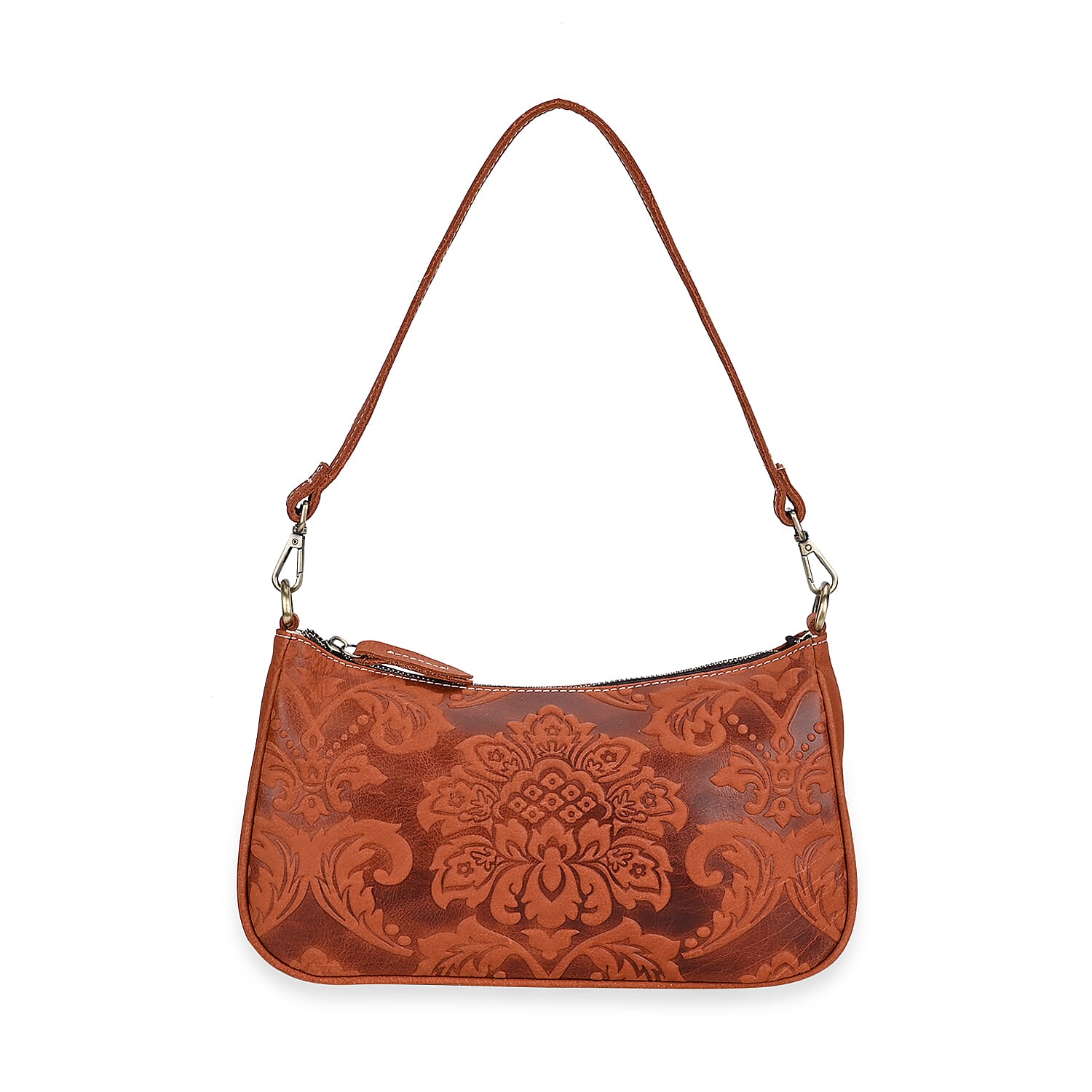 Italy Retro Noble Collection Orange Genunie Leather Embossed Crossbody Bag (11.8"x3.3"x6.7") with Shoulder Strap
