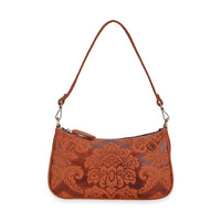 Italy Retro Noble Collection Orange Genunie Leather Embossed Crossbody Bag (11.8"x3.3"x6.7") with Shoulder Strap