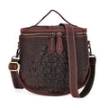 Italy Retro Noble Collection Burgundy Crocodile Embossed Genunie Leather Crossbody Bag (8.3"x3.7"x8.3") with Shoulder Strap - Sticky add to cart bar