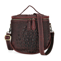 Italy Retro Noble Collection Burgundy Crocodile Embossed Genunie Leather Crossbody Bag (8.3"x3.7"x8.3") with Shoulder Strap