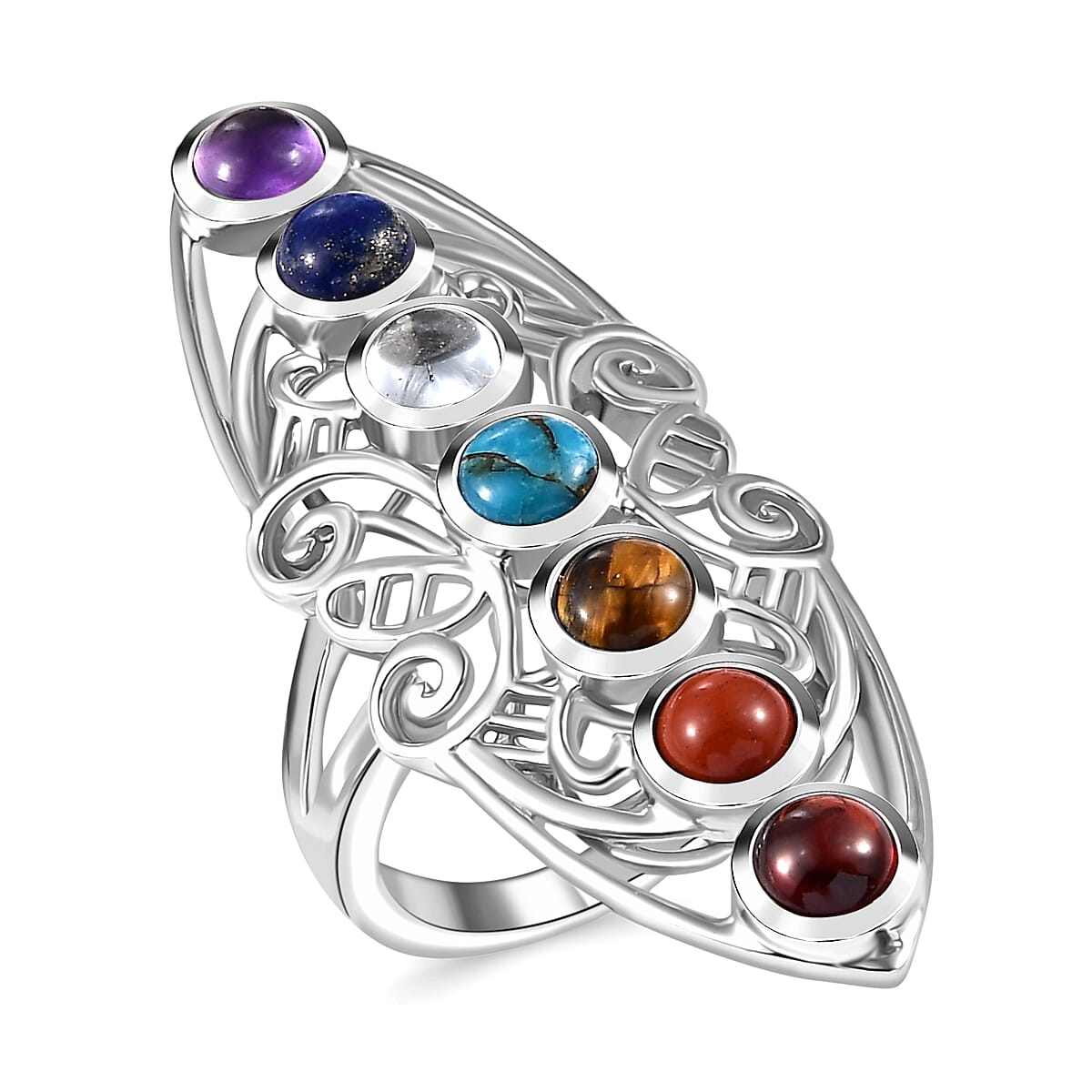 Karis Multi Gemstone Elongated Ring in Platinum Bond (Size 10.0) 3.90 ctw