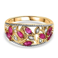 Montepuez Ruby and White Zircon 1.06 ctw Fancy Ring in 18K Vermeil Yellow Gold Over Sterling Silver (Size 6.5)