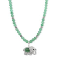 Green Aventurine, Austrian Crystal and Simulated Black Diamond Necklace with Elephant Charm 20 Inches in Silvertone and Stainless Steel 325.00 ctw - Sticky add to cart bar