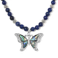 Lapis Lazuli, Abalone Shell Beaded Necklace with Butterfly Charm 20 Inches in Silvertone and Stainless Steel 300.00 ctw - Sticky add to cart bar