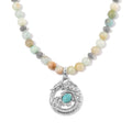 Multi Color Amazonite Beaded Necklace with Dragon Charm 20 Inches in Silvertone and Stainless Steel 305.00 ctw - Sticky add to cart bar