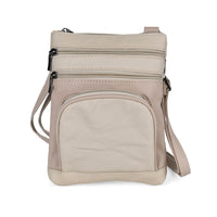 Beige Cow Leather Crossbody Bag (8.7"x6.7") with Faux Leather Trim