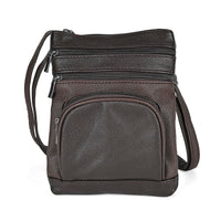 Beige Cow Leather Crossbody Bag (8.7"x6.7") with Faux Leather Trim
